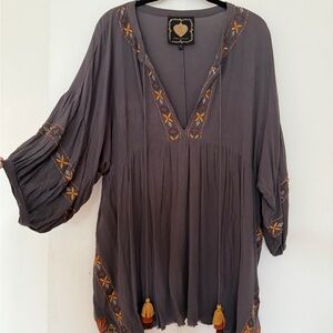 Bohemian Long Sleeve Dress with Embroidery